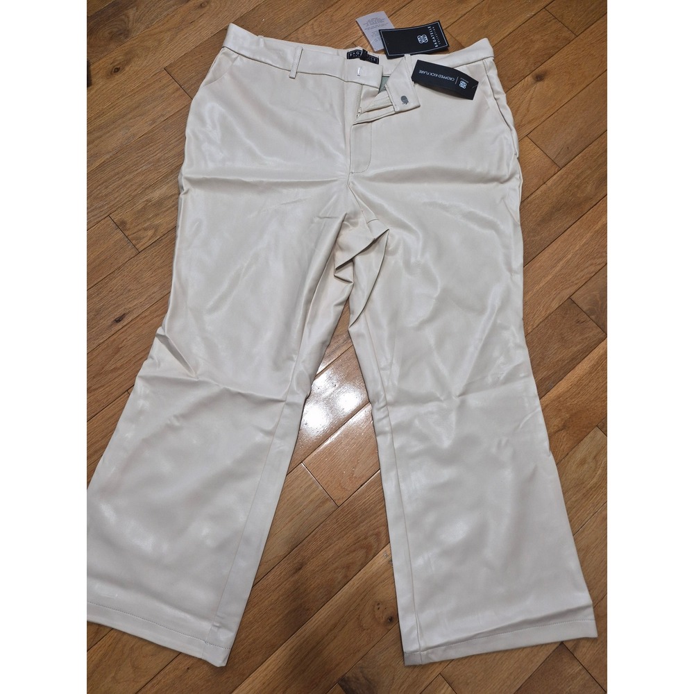 Bagatelle Collection Cream Faux Leather Cropped Kick Flare Pants Womens XL NWT